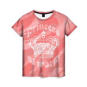 Женская футболка 3D с принтом Принцесса #1 в Курске, 100% полиэфир ( синтетическое хлопкоподобное полотно) | прямой крой, круглый вырез горловины, длина до линии бедер | камо | камуфляж | королева | корона | номер | один | розовый