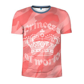 Мужская футболка 3D спортивная с принтом Принцесса #1 в Курске, 100% полиэстер с улучшенными характеристиками | приталенный силуэт, круглая горловина, широкие плечи, сужается к линии бедра | камо | камуфляж | королева | корона | номер | один | розовый