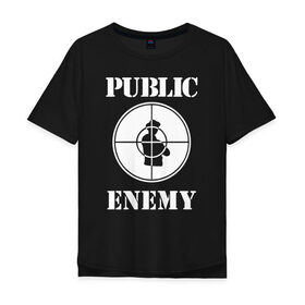 Мужская футболка хлопок Oversize с принтом PE в Курске, 100% хлопок | свободный крой, круглый ворот, “спинка” длиннее передней части | Тематика изображения на принте: public enemy