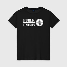 Женская футболка хлопок с принтом Паблик Энеми в Курске, 100% хлопок | прямой крой, круглый вырез горловины, длина до линии бедер, слегка спущенное плечо | public enemy