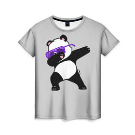 Женская футболка 3D с принтом Panda в Курске, 100% полиэфир ( синтетическое хлопкоподобное полотно) | прямой крой, круглый вырез горловины, длина до линии бедер | Тематика изображения на принте: panda dab | животные | панда