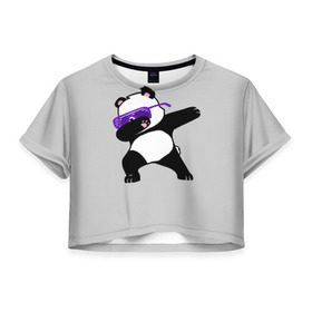 Женская футболка 3D укороченная с принтом Panda в Курске, 100% полиэстер | круглая горловина, длина футболки до линии талии, рукава с отворотами | Тематика изображения на принте: panda dab | животные | панда