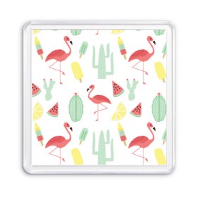 Магнит 55*55 с принтом Flamingo print в Курске, Пластик | Размер: 65*65 мм; Размер печати: 55*55 мм | Тематика изображения на принте: animals | beautiful | blue | color | cute | nature | sea | water | wild | белое | вода | голубое | животные | красивое | красота | милое | море | морское | природа | птица | птицы | птичка | птички | синее | цвет | чёрное | яркое