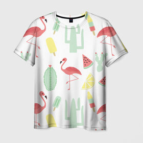Мужская футболка 3D с принтом Flamingo print в Курске, 100% полиэфир | прямой крой, круглый вырез горловины, длина до линии бедер | animals | beautiful | blue | color | cute | nature | sea | water | wild | белое | вода | голубое | животные | красивое | красота | милое | море | морское | природа | птица | птицы | птичка | птички | синее | цвет | чёрное | яркое