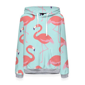 Женская толстовка 3D с принтом Flamingos pattern в Курске, 100% полиэстер  | двухслойный капюшон со шнурком для регулировки, мягкие манжеты на рукавах и по низу толстовки, спереди карман-кенгуру с мягким внутренним слоем. | animals | beautiful | bird | birds | birdy | blue | color | flamingo | nature | wild | белое | голубое | животные | красивое | красота | милое | природа | птица | птицы | птичка | птички | синее | фламинго | цвет | яркое