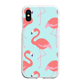 Чехол для iPhone XS Max матовый с принтом Flamingos pattern в Курске, Силикон | Область печати: задняя сторона чехла, без боковых панелей | Тематика изображения на принте: animals | beautiful | bird | birds | birdy | blue | color | flamingo | nature | wild | белое | голубое | животные | красивое | красота | милое | природа | птица | птицы | птичка | птички | синее | фламинго | цвет | яркое