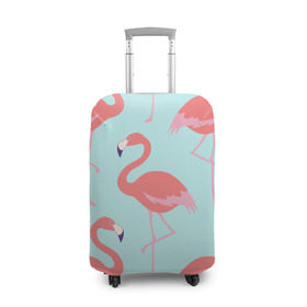 Чехол для чемодана 3D с принтом Flamingos pattern в Курске, 86% полиэфир, 14% спандекс | двустороннее нанесение принта, прорези для ручек и колес | Тематика изображения на принте: animals | beautiful | bird | birds | birdy | blue | color | flamingo | nature | wild | белое | голубое | животные | красивое | красота | милое | природа | птица | птицы | птичка | птички | синее | фламинго | цвет | яркое