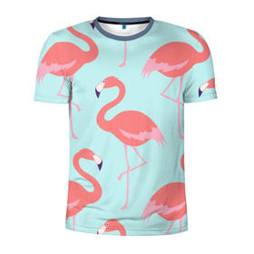Мужская футболка 3D спортивная с принтом Flamingos pattern в Курске, 100% полиэстер с улучшенными характеристиками | приталенный силуэт, круглая горловина, широкие плечи, сужается к линии бедра | animals | beautiful | bird | birds | birdy | blue | color | flamingo | nature | wild | белое | голубое | животные | красивое | красота | милое | природа | птица | птицы | птичка | птички | синее | фламинго | цвет | яркое