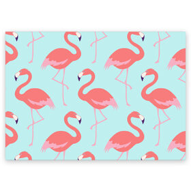 Поздравительная открытка с принтом Flamingos pattern в Курске, 100% бумага | плотность бумаги 280 г/м2, матовая, на обратной стороне линовка и место для марки
 | animals | beautiful | bird | birds | birdy | blue | color | flamingo | nature | wild | белое | голубое | животные | красивое | красота | милое | природа | птица | птицы | птичка | птички | синее | фламинго | цвет | яркое