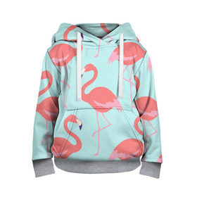Детская толстовка 3D с принтом Flamingos pattern в Курске, 100% полиэстер | двухслойный капюшон со шнурком для регулировки, мягкие манжеты на рукавах и по низу толстовки, спереди карман-кенгуру с мягким внутренним слоем | Тематика изображения на принте: animals | beautiful | bird | birds | birdy | blue | color | flamingo | nature | wild | белое | голубое | животные | красивое | красота | милое | природа | птица | птицы | птичка | птички | синее | фламинго | цвет | яркое