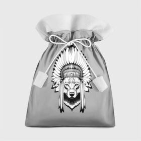 Подарочный 3D мешок с принтом Indian wolf в Курске, 100% полиэстер | Размер: 29*39 см | indian | wolf | волк | голова животного | индеец | перья