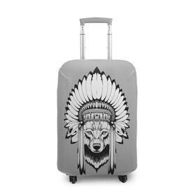 Чехол для чемодана 3D с принтом Indian wolf в Курске, 86% полиэфир, 14% спандекс | двустороннее нанесение принта, прорези для ручек и колес | indian | wolf | волк | голова животного | индеец | перья