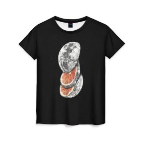 Женская футболка 3D с принтом Луна дольками в Курске, 100% полиэфир ( синтетическое хлопкоподобное полотно) | прямой крой, круглый вырез горловины, длина до линии бедер | Тематика изображения на принте: апельсин | грейпфрут | ломтики | цитрус
