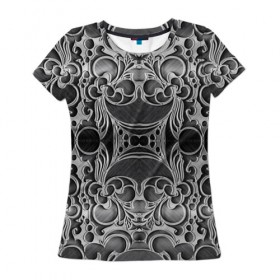Женская футболка 3D с принтом Железные Цветы в Курске, 100% полиэфир ( синтетическое хлопкоподобное полотно) | прямой крой, круглый вырез горловины, длина до линии бедер | 3d | абстракция | абстракция красок | арт | краска | металл | прикольные | текстура | штрихи
