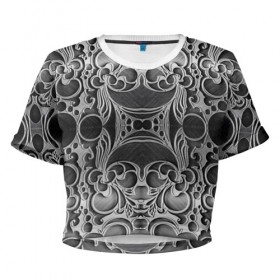 Женская футболка 3D укороченная с принтом Железные Цветы в Курске, 100% полиэстер | круглая горловина, длина футболки до линии талии, рукава с отворотами | 3d | абстракция | абстракция красок | арт | краска | металл | прикольные | текстура | штрихи