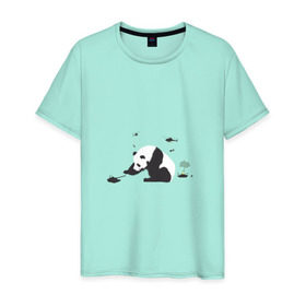 Мужская футболка хлопок с принтом Армия против панды в Курске, 100% хлопок | прямой крой, круглый вырез горловины, длина до линии бедер, слегка спущенное плечо. | бамбук | бой | бомбы | вертолет | взрывы | война | животное | красная книга | кунгфу | медведь | мишка | панда | снаряды | солдат | танк | япония