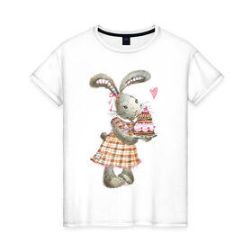 Женская футболка хлопок с принтом Кролик в Курске, 100% хлопок | прямой крой, круглый вырез горловины, длина до линии бедер, слегка спущенное плечо | 