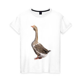 Женская футболка хлопок с принтом Gus power в Курске, 100% хлопок | прямой крой, круглый вырез горловины, длина до линии бедер, слегка спущенное плечо | белый | гуси | животные | птицы