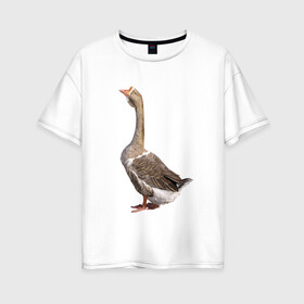 Женская футболка хлопок Oversize с принтом Gus power в Курске, 100% хлопок | свободный крой, круглый ворот, спущенный рукав, длина до линии бедер
 | белый | гуси | животные | птицы