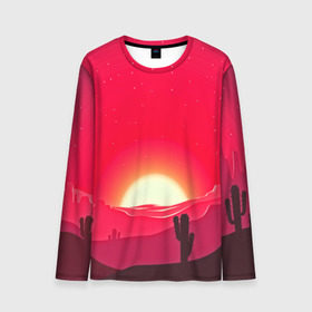 Мужской лонгслив 3D с принтом Gorgeous sunset в Курске, 100% полиэстер | длинные рукава, круглый вырез горловины, полуприлегающий силуэт | 3d | арт | дикий запад | закат | кактус | природа | солнце