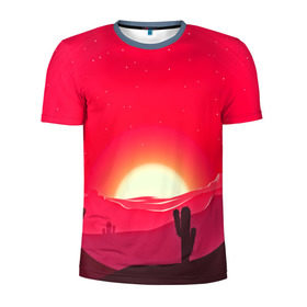 Мужская футболка 3D спортивная с принтом Gorgeous sunset в Курске, 100% полиэстер с улучшенными характеристиками | приталенный силуэт, круглая горловина, широкие плечи, сужается к линии бедра | 3d | арт | дикий запад | закат | кактус | природа | солнце