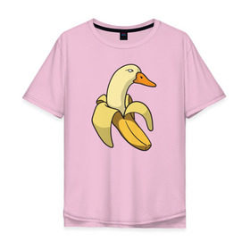 Мужская футболка хлопок Oversize с принтом утка банан в Курске, 100% хлопок | свободный крой, круглый ворот, “спинка” длиннее передней части | banana | duck | meme | банан | мем | утка
