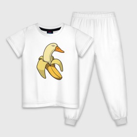 Детская пижама хлопок с принтом утка банан в Курске, 100% хлопок |  брюки и футболка прямого кроя, без карманов, на брюках мягкая резинка на поясе и по низу штанин
 | Тематика изображения на принте: banana | duck | meme | банан | мем | утка