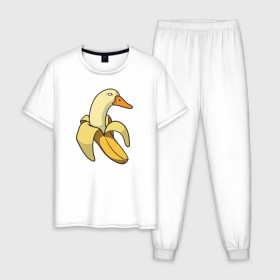 Мужская пижама хлопок с принтом утка банан в Курске, 100% хлопок | брюки и футболка прямого кроя, без карманов, на брюках мягкая резинка на поясе и по низу штанин
 | Тематика изображения на принте: banana | duck | meme | банан | мем | утка