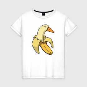 Женская футболка хлопок с принтом утка банан в Курске, 100% хлопок | прямой крой, круглый вырез горловины, длина до линии бедер, слегка спущенное плечо | banana | duck | meme | банан | мем | утка