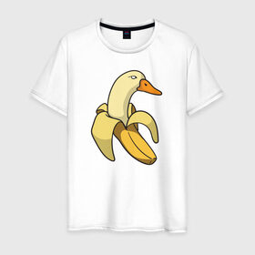 Мужская футболка хлопок с принтом утка банан в Курске, 100% хлопок | прямой крой, круглый вырез горловины, длина до линии бедер, слегка спущенное плечо. | banana | duck | meme | банан | мем | утка