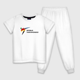 Детская пижама хлопок с принтом World Taekwondo logo в Курске, 100% хлопок |  брюки и футболка прямого кроя, без карманов, на брюках мягкая резинка на поясе и по низу штанин
 | Тематика изображения на принте: world taekwondo | wt | логотип | тхэквондо
