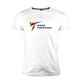 Мужская футболка премиум с принтом World Taekwondo logo в Курске, 92% хлопок, 8% лайкра | приталенный силуэт, круглый вырез ворота, длина до линии бедра, короткий рукав | Тематика изображения на принте: world taekwondo | wt | логотип | тхэквондо