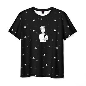 Мужская футболка 3D с принтом Чай Космос в Курске, 100% полиэфир | прямой крой, круглый вырез горловины, длина до линии бедер | звезды | корабль | космонавт | кофе | мужчина | небо | ночь | парень | черно белый | эмоции