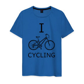 Мужская футболка хлопок с принтом I love cycling в Курске, 100% хлопок | прямой крой, круглый вырез горловины, длина до линии бедер, слегка спущенное плечо. | Тематика изображения на принте: bicycle | bike | bmx | cycling | enjoy | i | like | love | moto | ride | rider | sport | байк | велик | вело | велосипед | велосипедист | ездить | зож | катать | кататься | лето | спорт | спортсмен