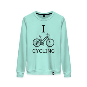 Женский свитшот хлопок с принтом I love cycling в Курске, 100% хлопок | прямой крой, круглый вырез, на манжетах и по низу широкая трикотажная резинка  | bicycle | bike | bmx | cycling | enjoy | i | like | love | moto | ride | rider | sport | байк | велик | вело | велосипед | велосипедист | ездить | зож | катать | кататься | лето | спорт | спортсмен