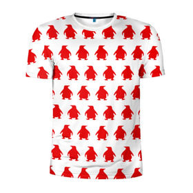 Мужская футболка 3D спортивная с принтом Пингвинчики в Курске, 100% полиэстер с улучшенными характеристиками | приталенный силуэт, круглая горловина, широкие плечи, сужается к линии бедра | Тематика изображения на принте: 3d | арт | животные | пингвины | птицы | текстуры