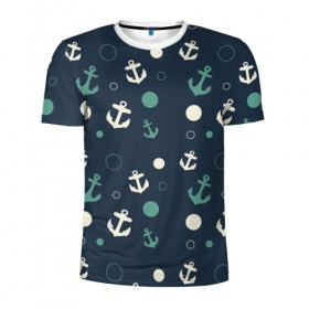 Мужская футболка 3D спортивная с принтом Морская в Курске, 100% полиэстер с улучшенными характеристиками | приталенный силуэт, круглая горловина, широкие плечи, сужается к линии бедра | вода | лето | море | океан | отдых | синий | темный | узор | якорь