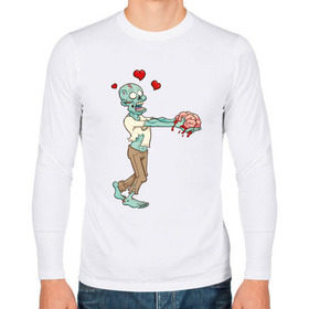 Мужской лонгслив хлопок с принтом Zombie love в Курске, 100% хлопок |  | brain | heart | love | zombie | зомби | любовь | мозги | сердце