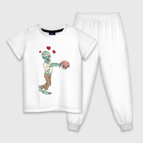Детская пижама хлопок с принтом Zombie love в Курске, 100% хлопок |  брюки и футболка прямого кроя, без карманов, на брюках мягкая резинка на поясе и по низу штанин
 | Тематика изображения на принте: brain | heart | love | zombie | зомби | любовь | мозги | сердце