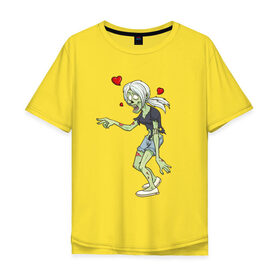 Мужская футболка хлопок Oversize с принтом Zombie love в Курске, 100% хлопок | свободный крой, круглый ворот, “спинка” длиннее передней части | heart | love | zombie | зомби | любовь | сердце