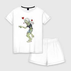 Женская пижама с шортиками хлопок с принтом Zombie love в Курске, 100% хлопок | футболка прямого кроя, шорты свободные с широкой мягкой резинкой | heart | love | zombie | зомби | любовь | сердце