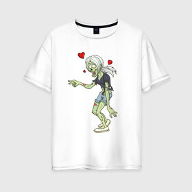 Женская футболка хлопок Oversize с принтом Zombie love в Курске, 100% хлопок | свободный крой, круглый ворот, спущенный рукав, длина до линии бедер
 | heart | love | zombie | зомби | любовь | сердце