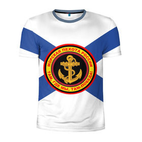 Мужская футболка 3D спортивная с принтом Морская пехота России в Курске, 100% полиэстер с улучшенными характеристиками | приталенный силуэт, круглая горловина, широкие плечи, сужается к линии бедра | Тематика изображения на принте: 3d | вмф | море | морпехи | морские | флаг | якорь