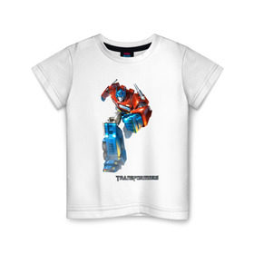 Детская футболка хлопок с принтом Оптимус Прайм в Курске, 100% хлопок | круглый вырез горловины, полуприлегающий силуэт, длина до линии бедер | autobot | robot | transformers | автобот | кибертрон | оптимус | прайм | робот