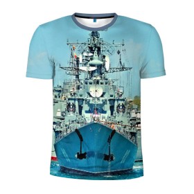 Мужская футболка 3D спортивная с принтом Сторожевой корабль в Курске, 100% полиэстер с улучшенными характеристиками | приталенный силуэт, круглая горловина, широкие плечи, сужается к линии бедра | Тематика изображения на принте: 3d | море | севастополь | сторожевой корабль | судно | черноморский флот