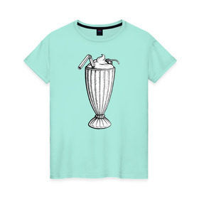 Женская футболка хлопок с принтом 5$ Milkshake в Курске, 100% хлопок | прямой крой, круглый вырез горловины, длина до линии бедер, слегка спущенное плечо | pulp fiction | винсент вега | криминальное чтиво | милкшейк | мия уоллес | пятидолларовый молочный коктейль