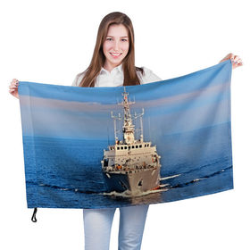 Флаг 3D с принтом Тральщик в Курске, 100% полиэстер | плотность ткани — 95 г/м2, размер — 67 х 109 см. Принт наносится с одной стороны | балтийское море | корабль | судно | флот