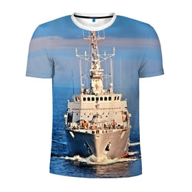 Мужская футболка 3D спортивная с принтом Тральщик в Курске, 100% полиэстер с улучшенными характеристиками | приталенный силуэт, круглая горловина, широкие плечи, сужается к линии бедра | балтийское море | корабль | судно | флот