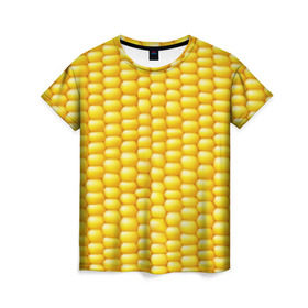Женская футболка 3D с принтом Сладкая вареная кукуруза в Курске, 100% полиэфир ( синтетическое хлопкоподобное полотно) | прямой крой, круглый вырез горловины, длина до линии бедер | Тематика изображения на принте: еда | кукуруза