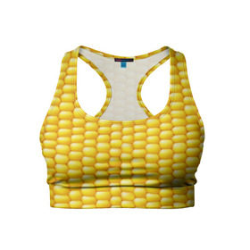 Женский спортивный топ 3D с принтом Сладкая вареная кукуруза в Курске, 82% полиэстер, 18% спандекс Ткань безопасна для здоровья, позволяет коже дышать, не мнется и не растягивается |  | Тематика изображения на принте: еда | кукуруза